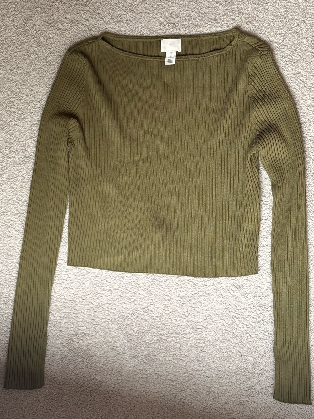 H&M Olive Ribbed Long-Sleeve Sweater Top